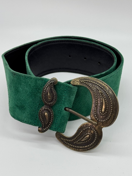 jaeger Accessories - Jaeger Green Suede/leather Belt with Ornate Antique Brass Buckle